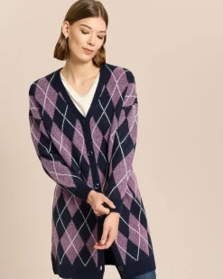 Long Strickjacke mit Karomuster
