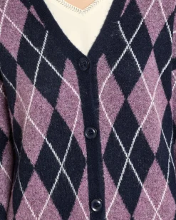 Long Strickjacke mit Karomuster