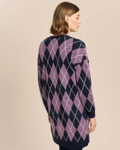 Long Strickjacke mit Karomuster