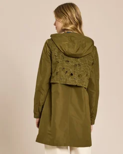 Parka-Jacke mit floralem Besatz