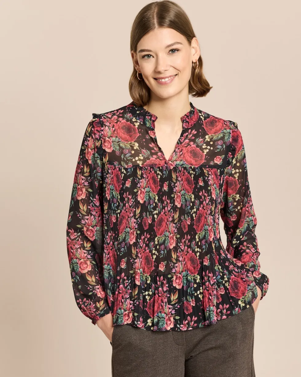 Plissée-Bluse mit Exklusivdruck
