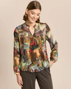 Plissée-Bluse mit Exklusivdruck