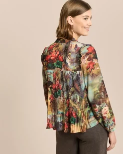 Plissée-Bluse mit Exklusivdruck