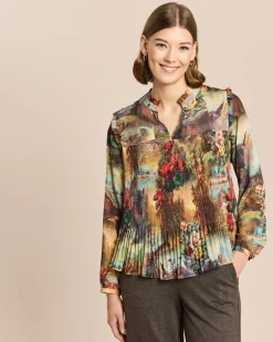 Plissée-Bluse mit Exklusivdruck