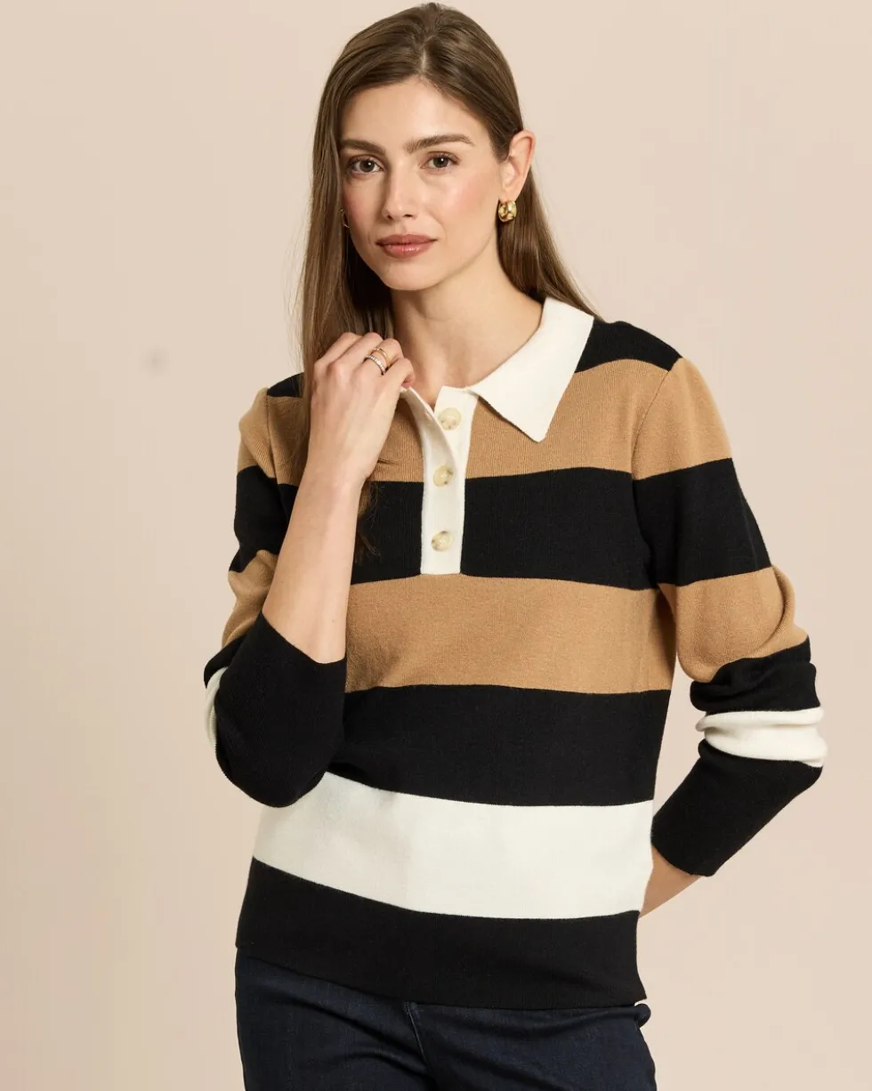 Polo-Pullover mit Blockstreifen
