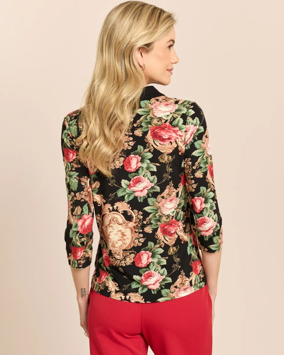 Poloshirt mit Rosendruck