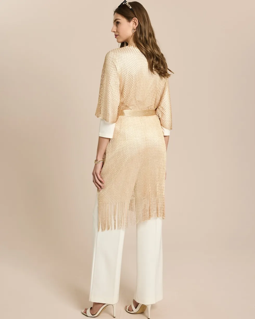 Poncho in Netzoptik mit Gürtel