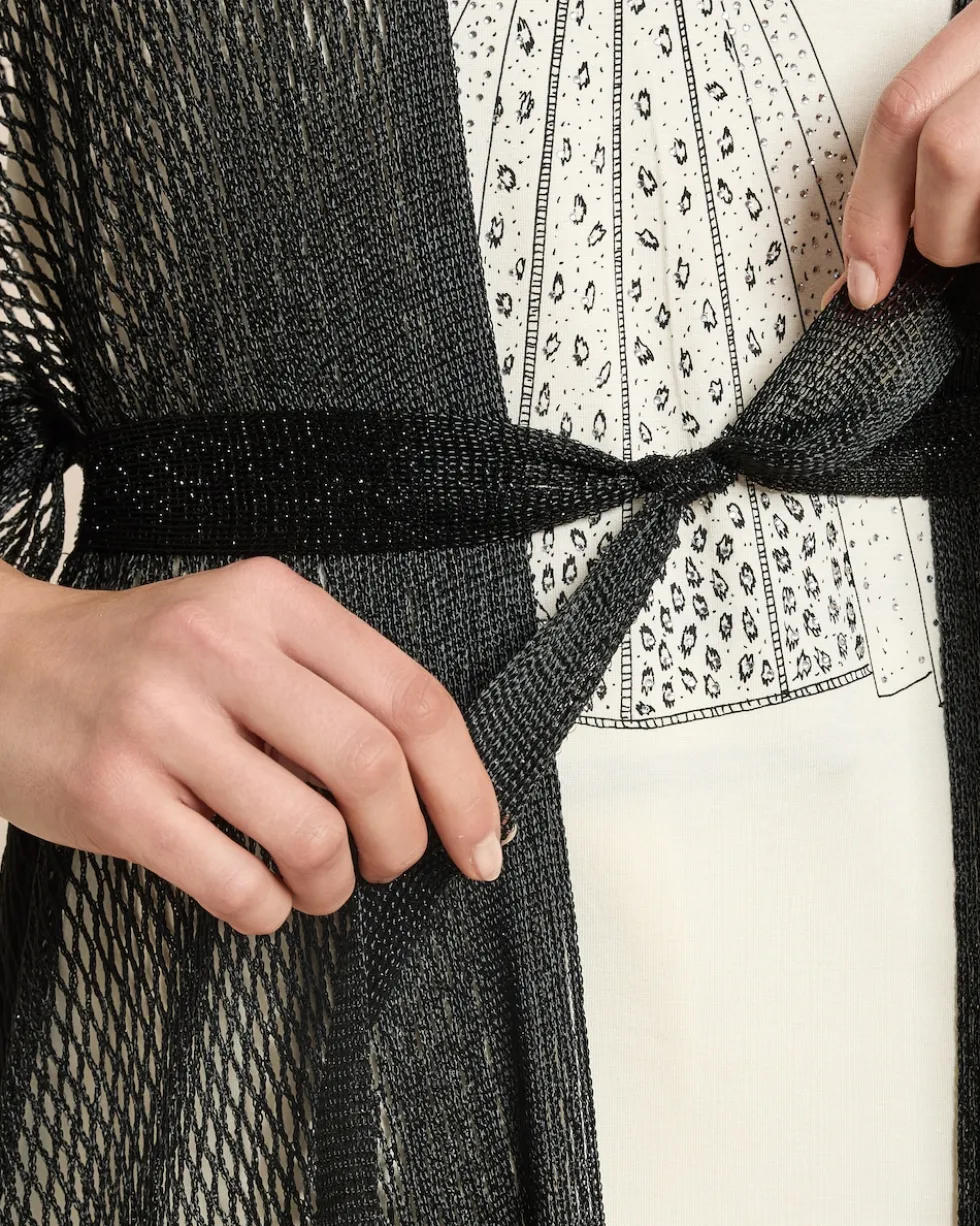 Poncho in Netzoptik mit Gürtel