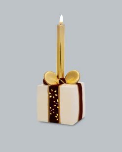 Porzellanhalter Geschenkform mit LED-Stabkerze