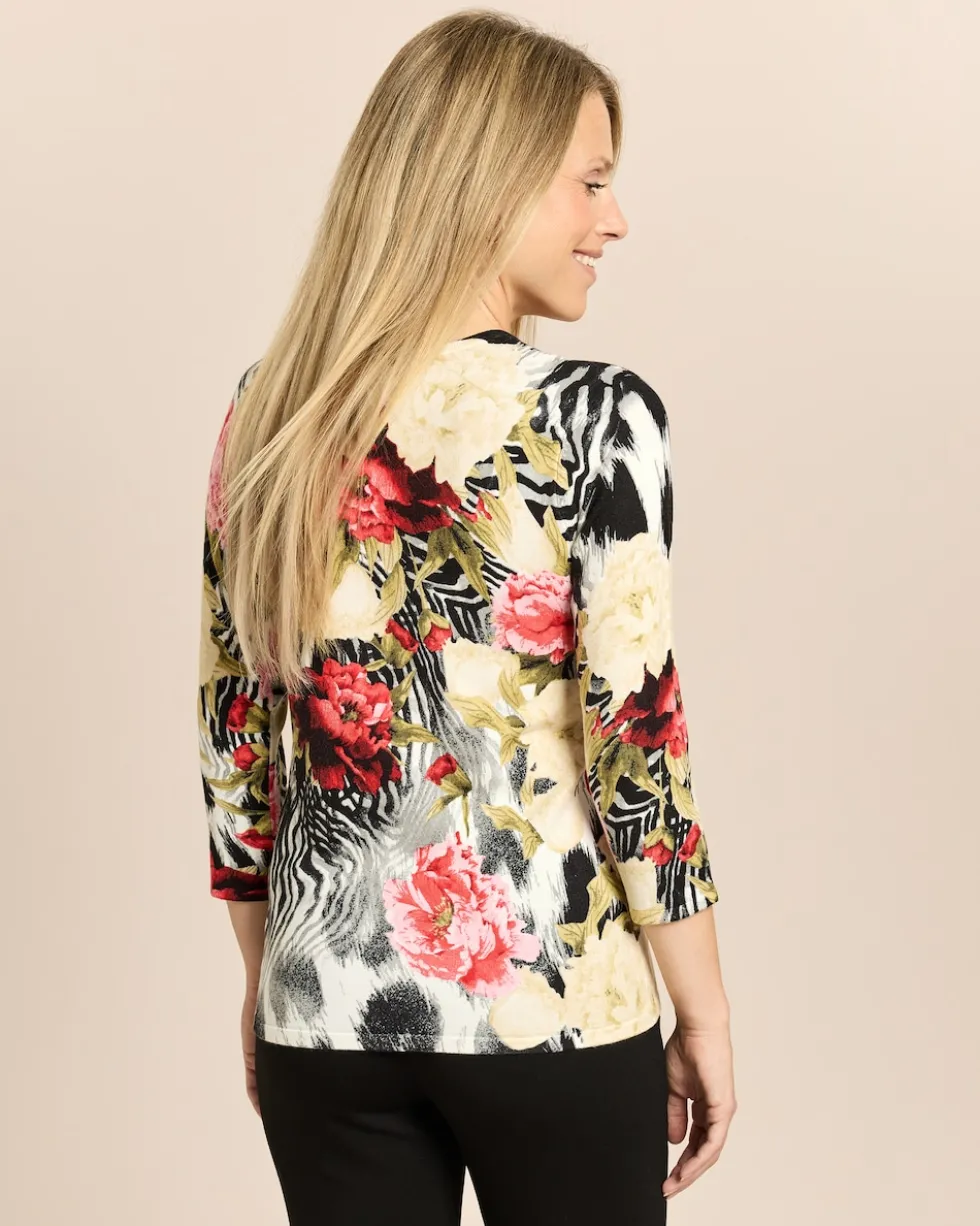 Pullover Blumen-Zebra Mix