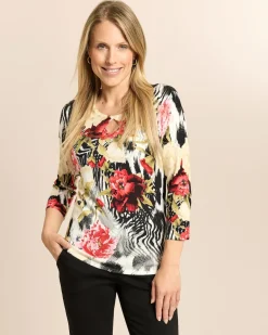 Pullover Blumen-Zebra Mix