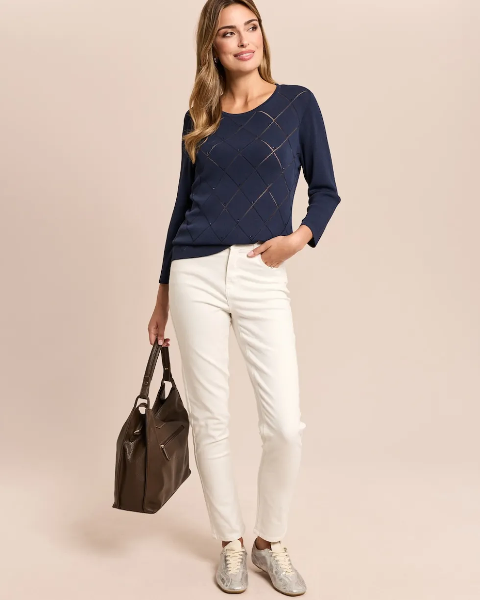 Pullover Italian Strick mit Karo-Ajour