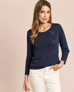 Pullover Italian Strick mit Karo-Ajour