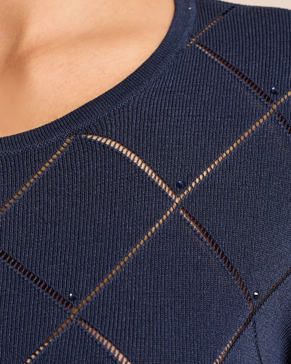 Pullover Italian Strick mit Karo-Ajour