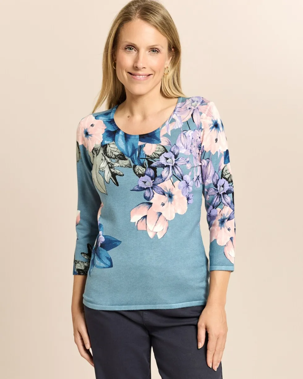 Pullover mit 3/4-Arm und Blumenmuster