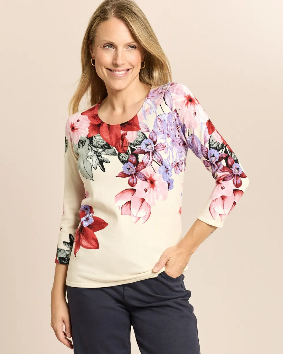 Pullover mit 3/4-Arm und Blumenmuster