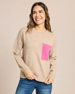 Pullover mit farbiger Brusttasche