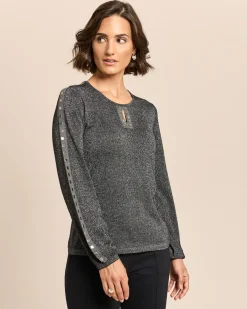 Pullover mit Glanzgarn und Nieten