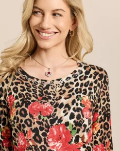 Pullover mit Leo-/Rosenprint und Strass