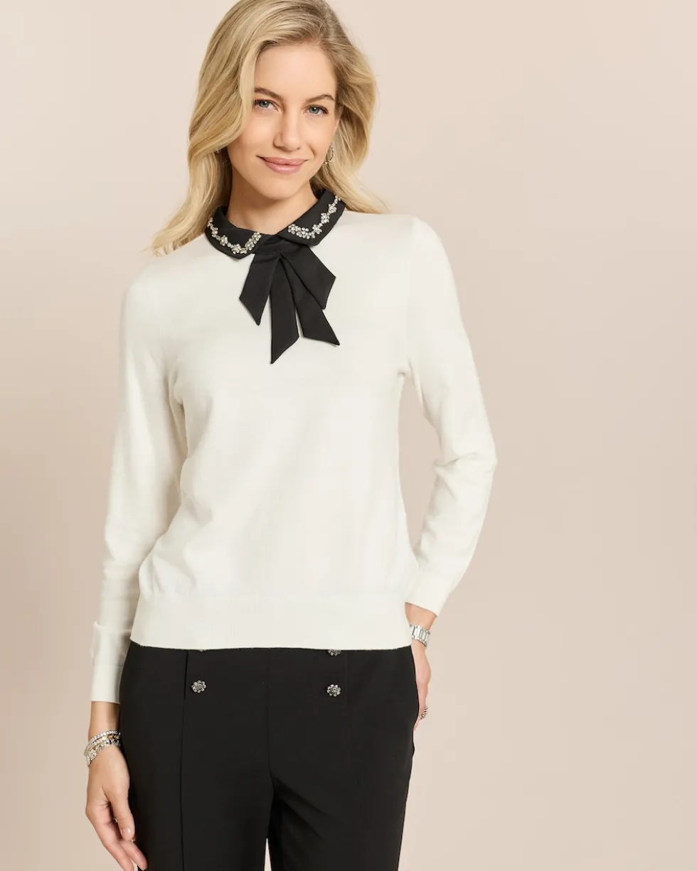 Pullover mit Zierkragen und Schleife