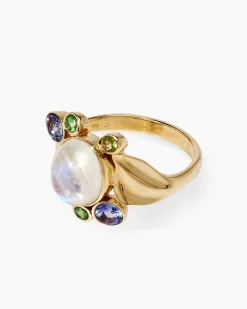 Ring mit Ceylon Mondstein, Tansanit, Turmalin & Tsavorit