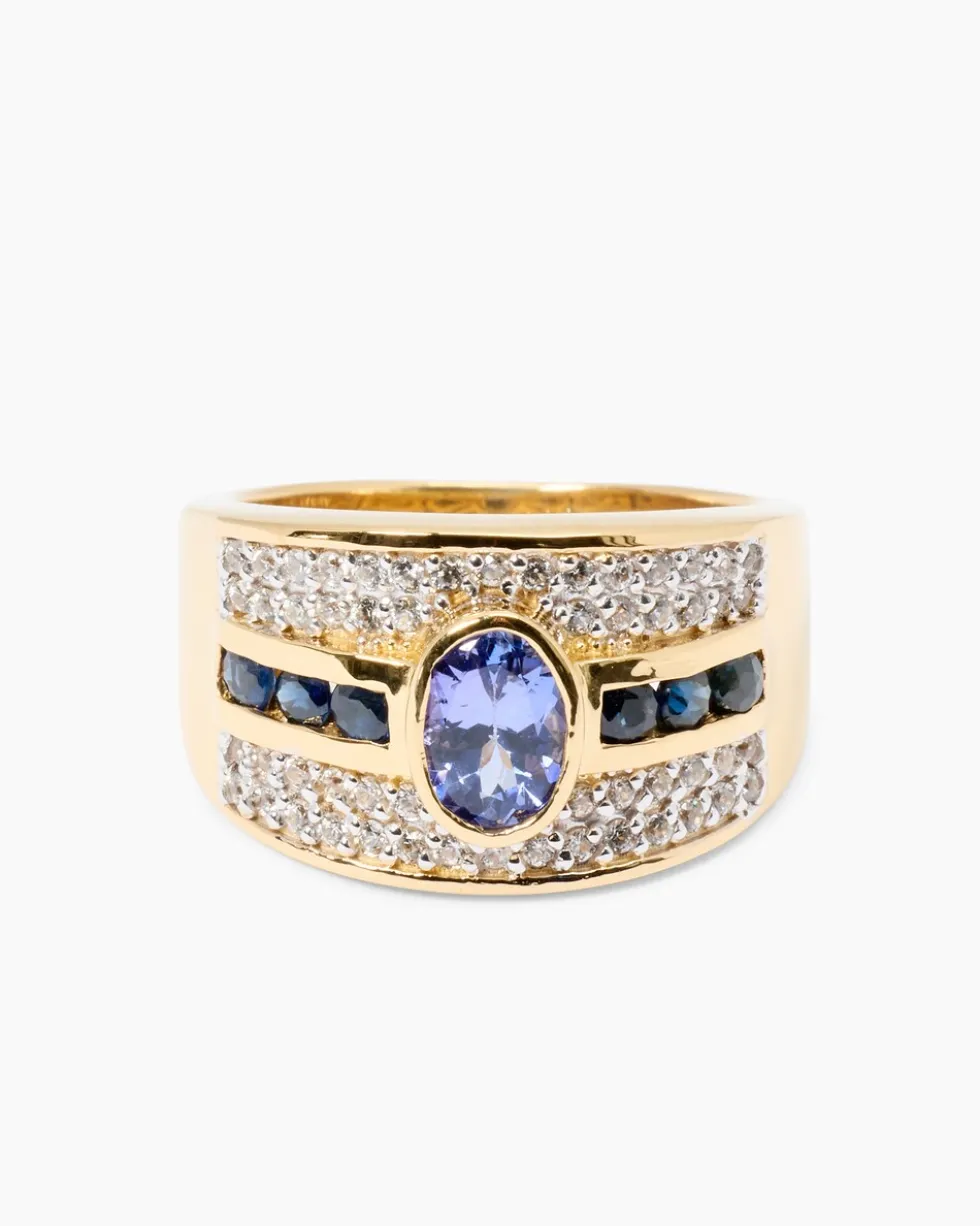 Ring mit Tansanit AAAA, Saphir & Zirkon