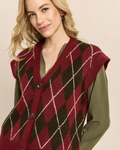 Ärmellose Strickjacke mit Check
