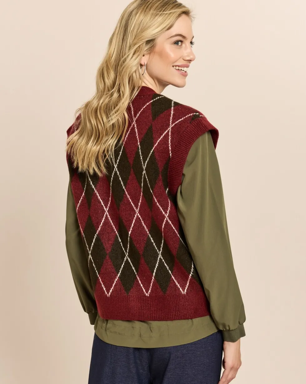 Ärmellose Strickjacke mit Check