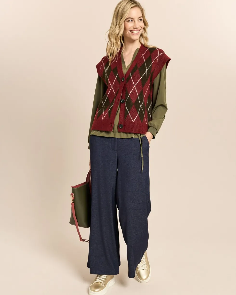 Ärmellose Strickjacke mit Check
