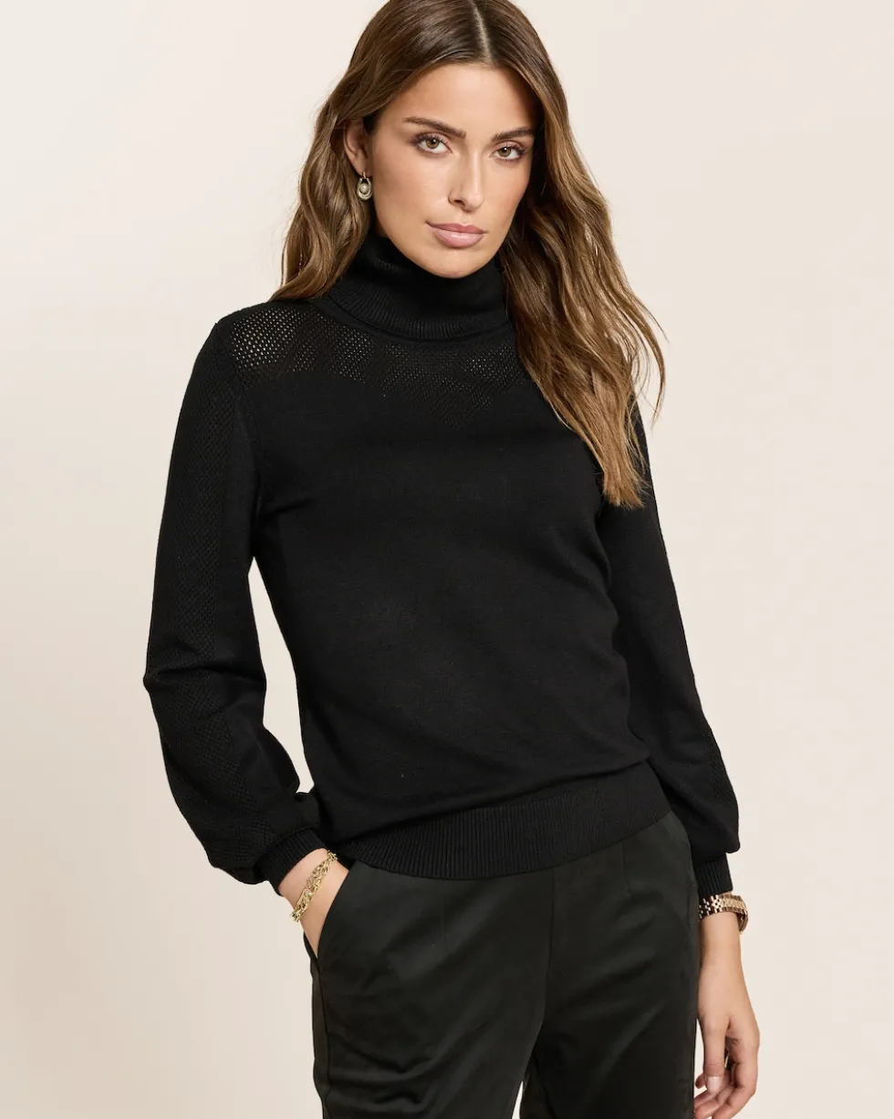 Rollkragenpullover mit Ajourmuster