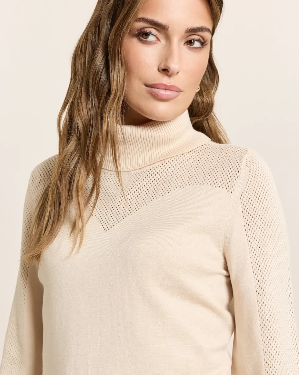 Rollkragenpullover mit Ajourmuster