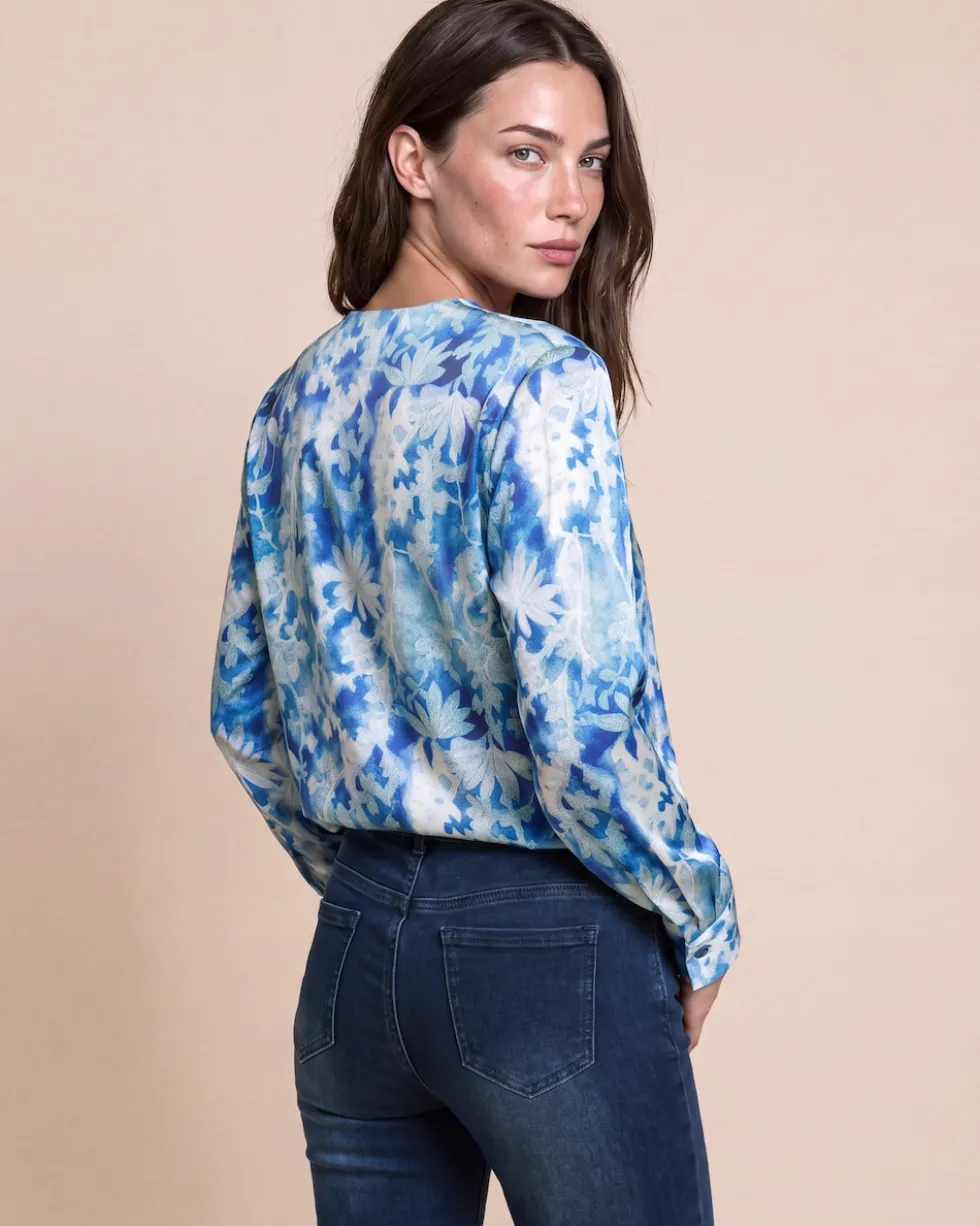 Satin-Bluse mit gerafftem Ausschnitt