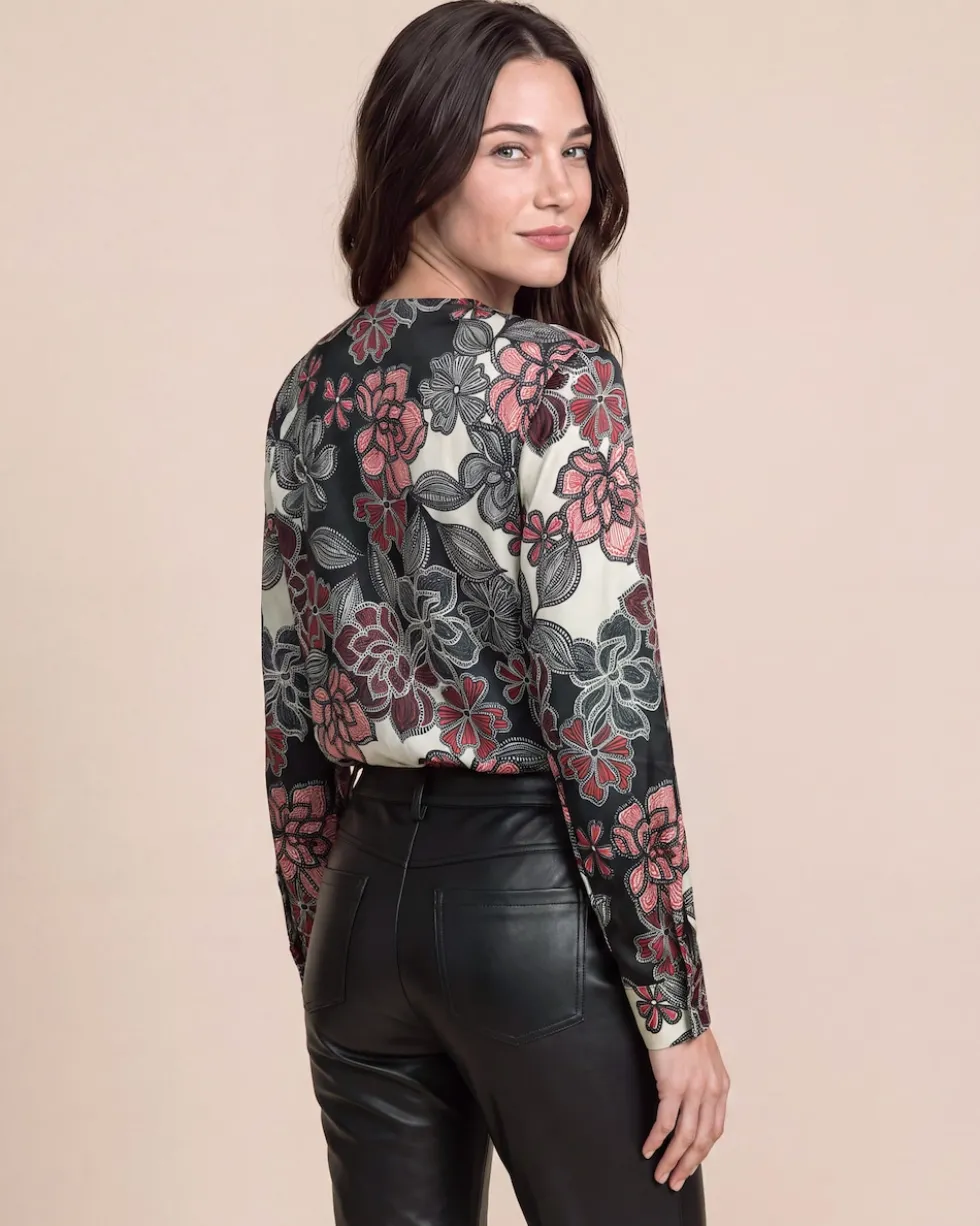 Satin-Bluse mit gerafftem Ausschnitt