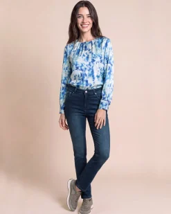 Satin-Bluse mit gerafftem Ausschnitt