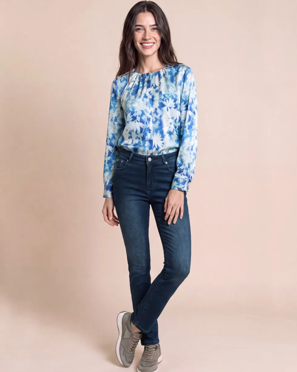 Satin-Bluse mit gerafftem Ausschnitt