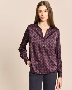 Satinbluse mit grafischem Print