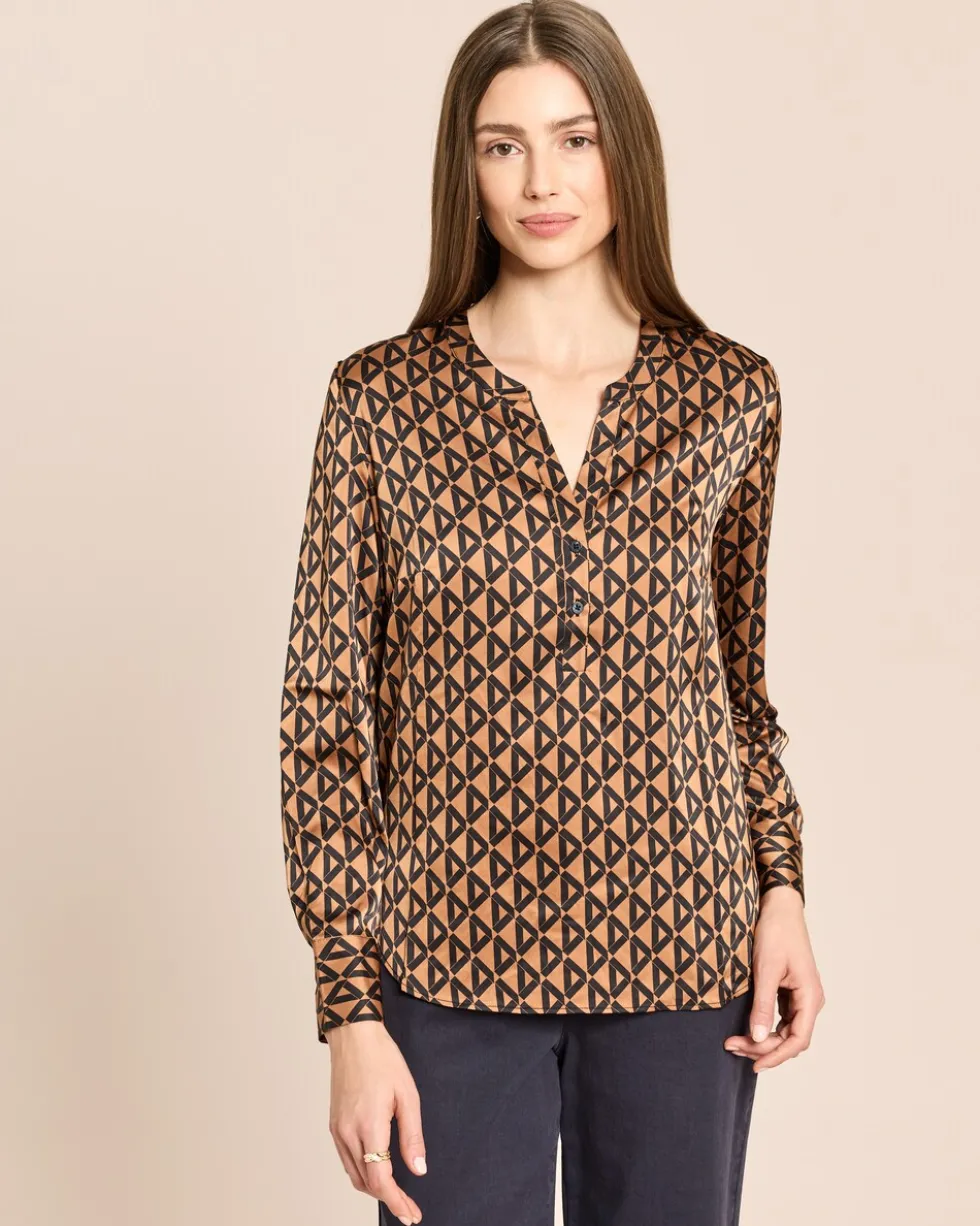 Satinbluse mit grafischem Print