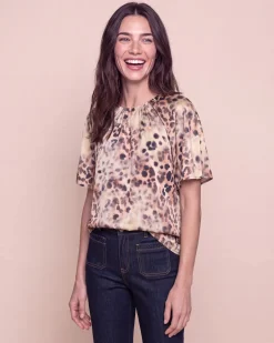 Satin-Bluse mit halbem Arm und Leo-Print