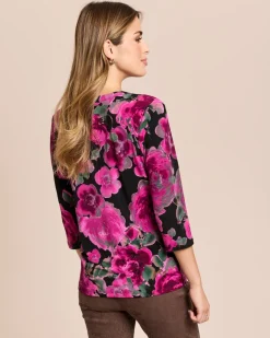 Shirt-Bluse mit Rosendruck und Knopfleiste