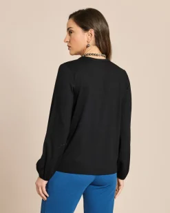 Shirt Materialmix, V-Ausschnitt