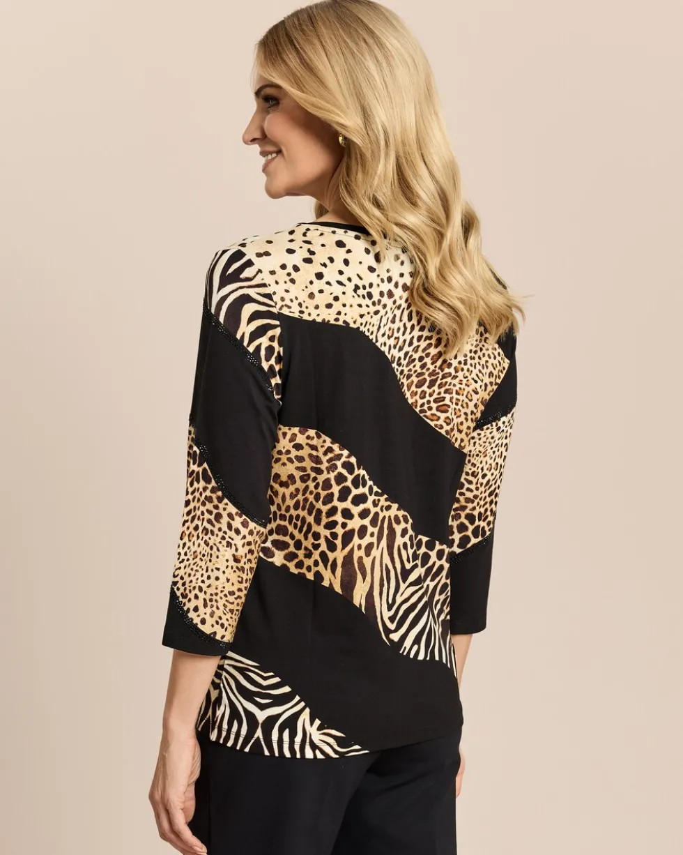 Shirt mit Animalprint und Strass