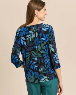Shirt mit Blätterdruck und Raffung am V-Ausschnitt