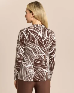 Shirt mit Blätterdruck und Stehkragen