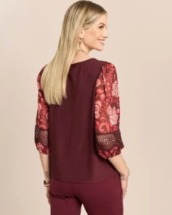Shirt mit Chiffonärmel und Häkelspitze