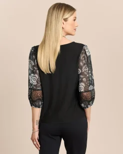 Shirt mit Chiffonärmel und Häkelspitze