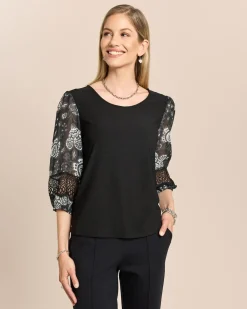 Shirt mit Chiffonärmel und Häkelspitze
