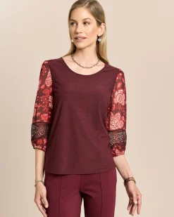 Shirt mit Chiffonärmel und Häkelspitze