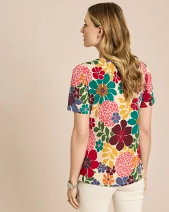 Shirt mit Raffung am Ausschnitt und Blumendruck