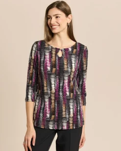Shirt mit Rundhalsausschnitt, Key-Hole und Druck