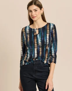 Shirt mit Rundhalsausschnitt, Key-Hole und Druck